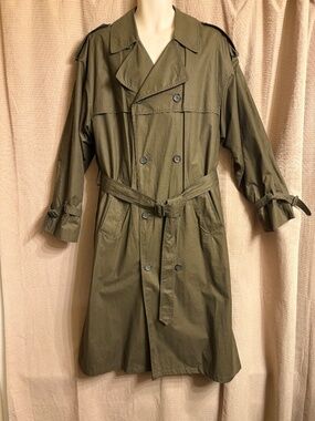 London Fog Trench Coat Reg Olive Green with Removable Liner Men's 40L
